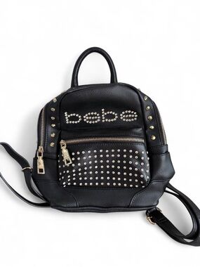 bebe Black Studded Mini Backpack with Gold Accents